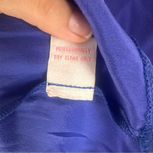 Jenny Han Silk Shirt Dress Blue Collard Roll-Tab Long Sleeves anthropology 8 - Picture 6 of 10